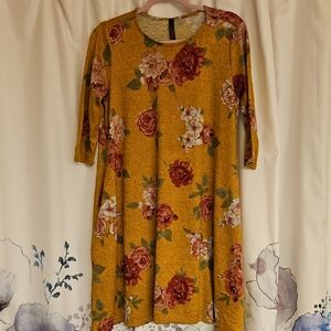 Floral Long Sleeve Dress in Mustard and Rose